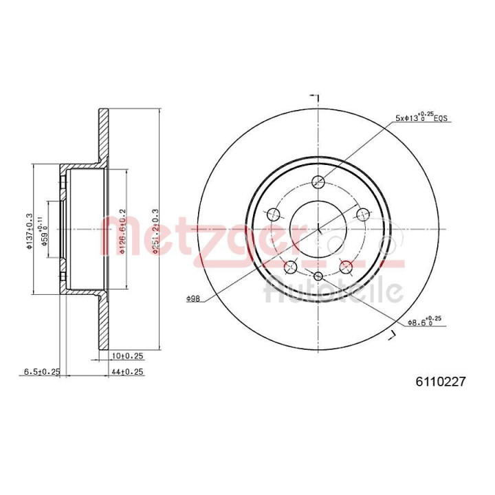 Stabdžių diskas METZGER 6110227