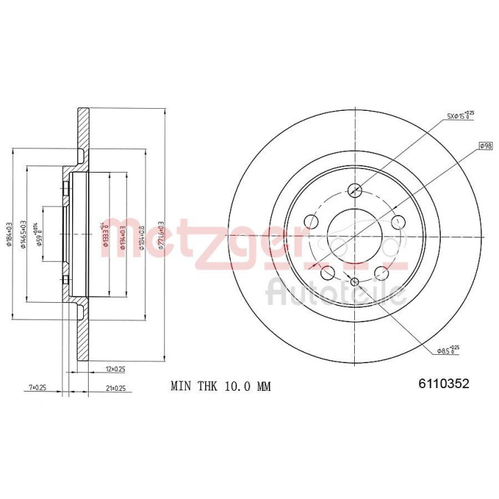 Stabdžių diskas METZGER 6110352