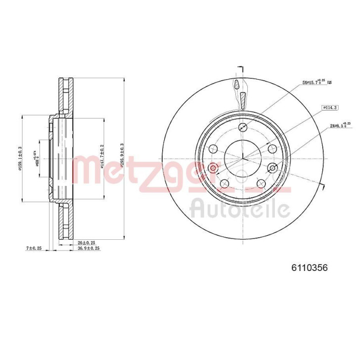 Stabdžių diskas METZGER 6110356