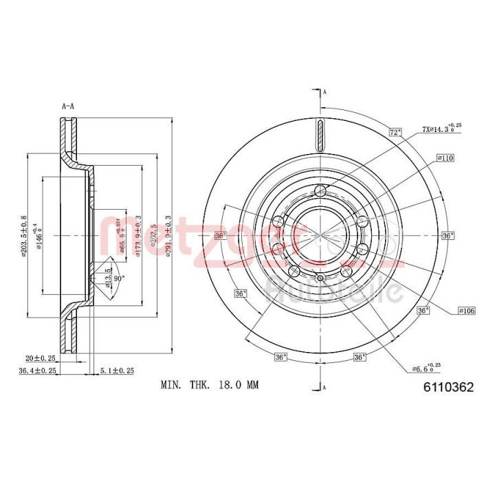 Stabdžių diskas METZGER 6110362