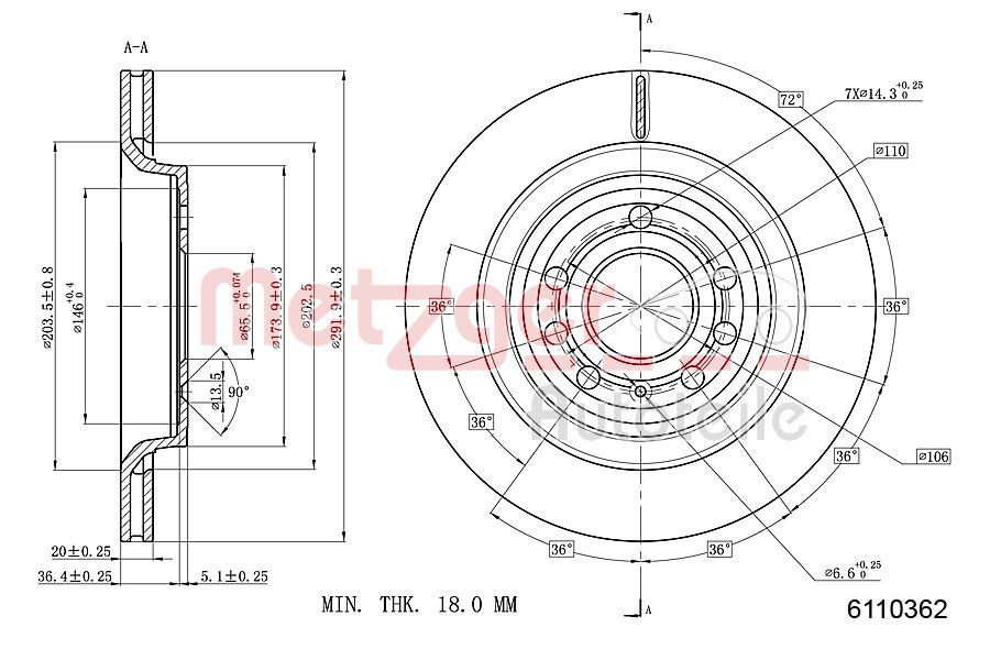 Stabdžių diskas METZGER 6110362