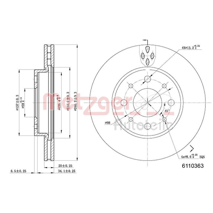 Stabdžių diskas METZGER 6110363