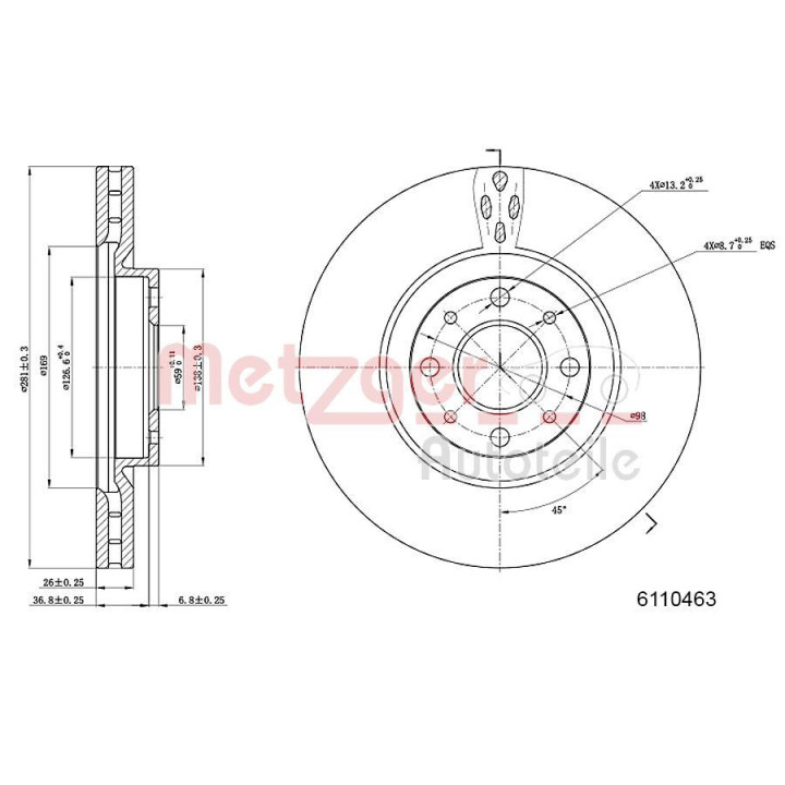 Stabdžių diskas METZGER 6110463