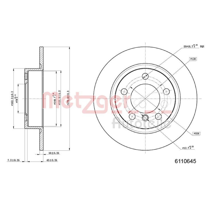 Stabdžių diskas METZGER 6110645