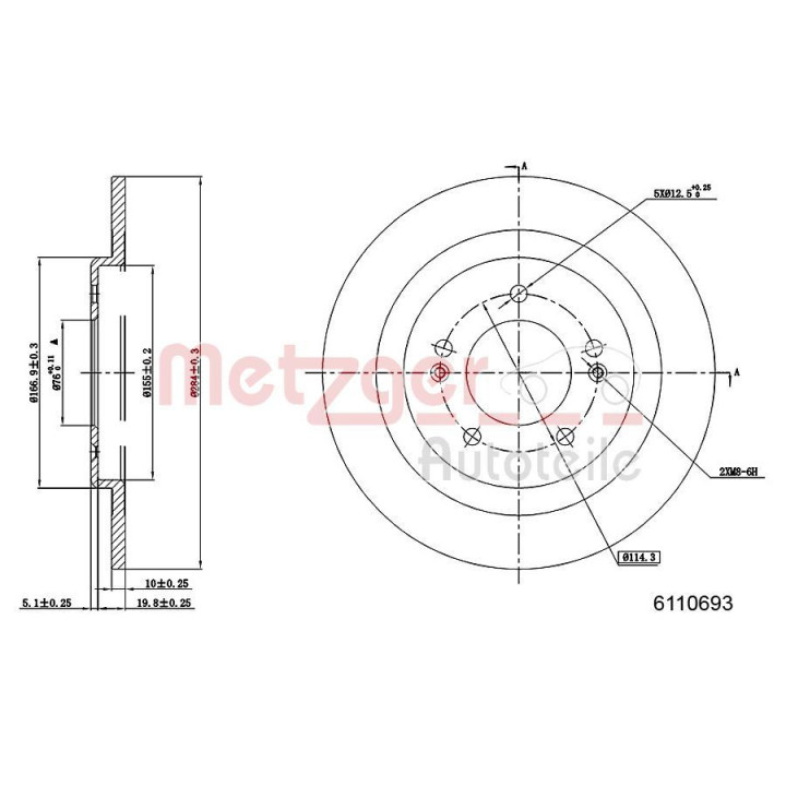 Stabdžių diskas METZGER 6110693