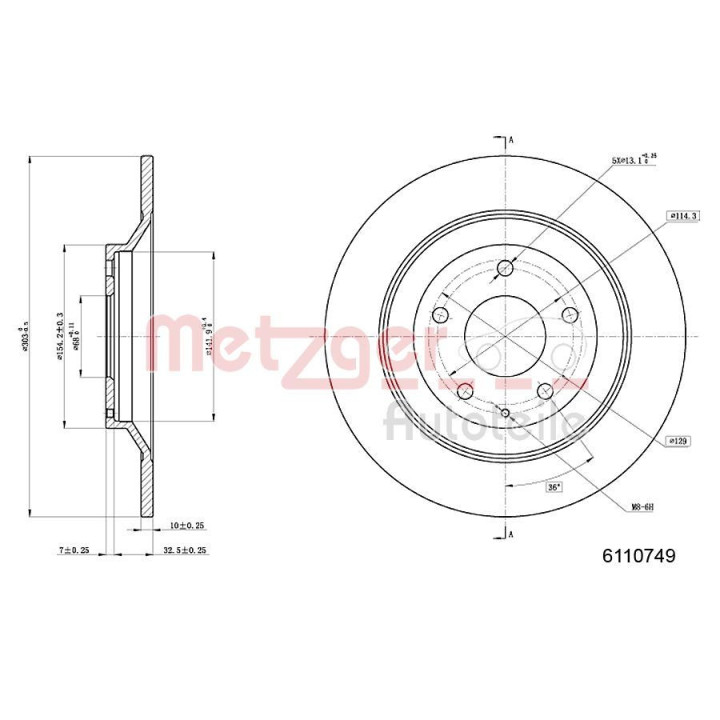 Stabdžių diskas METZGER 6110749