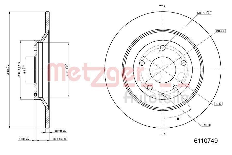 Stabdžių diskas METZGER 6110749