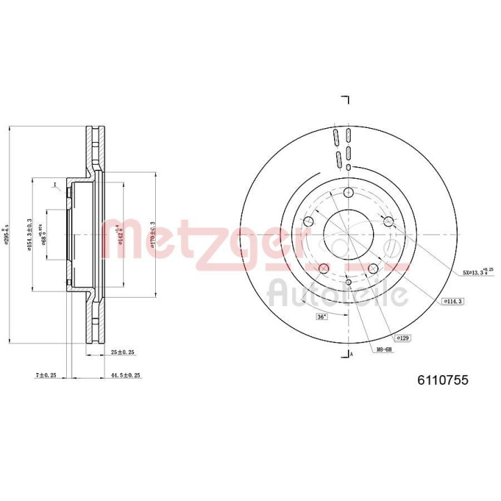 Stabdžių diskas METZGER 6110755
