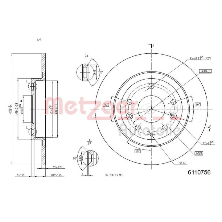Stabdžių diskas METZGER 6110756