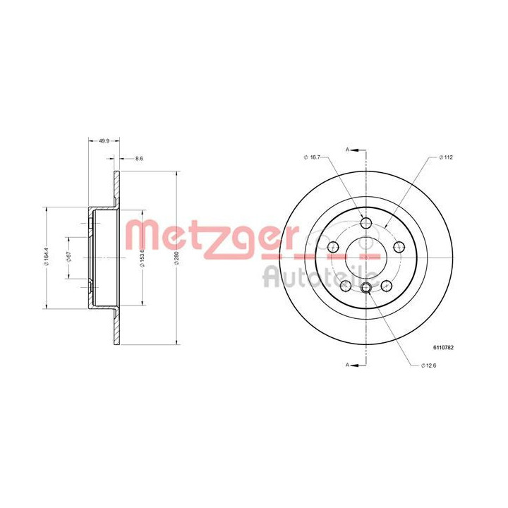 Stabdžių diskas METZGER 6110782