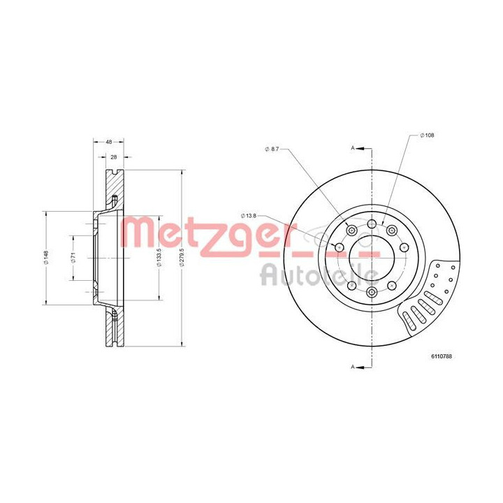 Stabdžių diskas METZGER 6110788