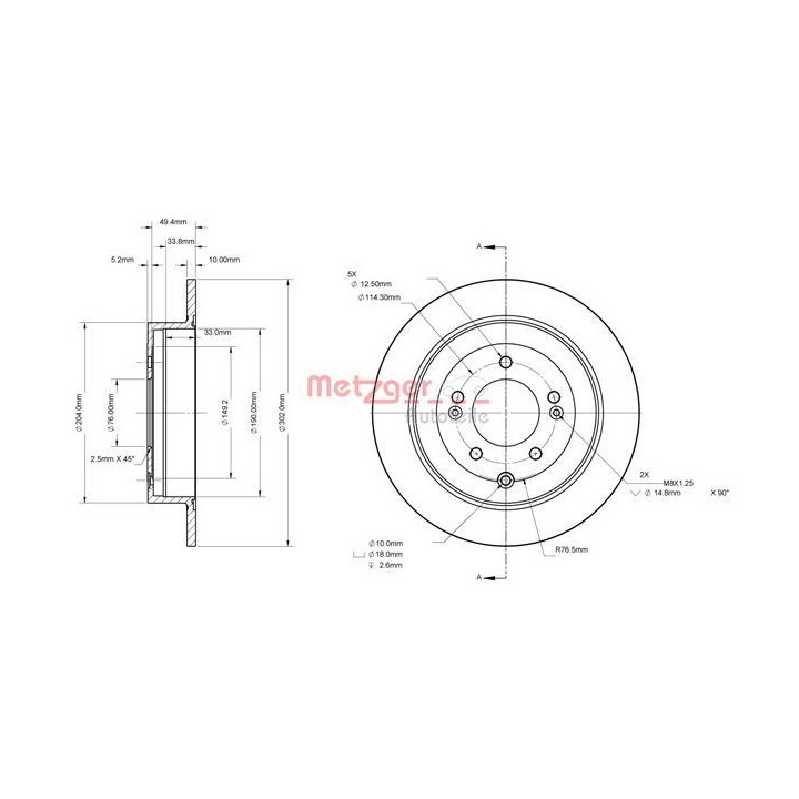 Stabdžių diskas METZGER 6110879