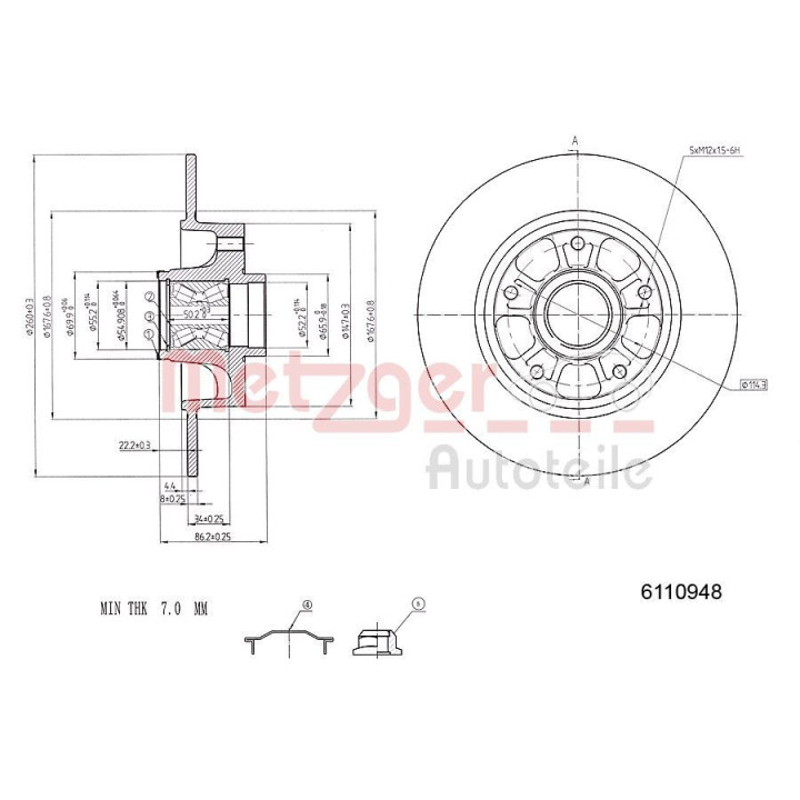 Stabdžių diskas METZGER 6110948
