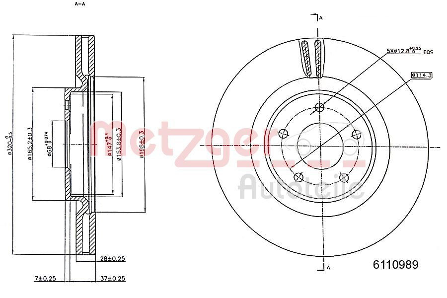 Stabdžių diskas METZGER 6110989