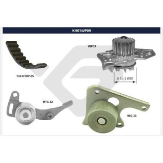 Vandens siurblio ir paskirstymo diržo komplektas HUTCHINSON KH 01WP09