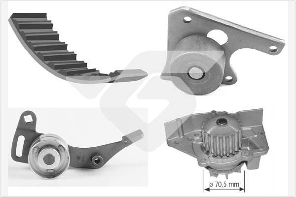 Vandens siurblio ir paskirstymo diržo komplektas HUTCHINSON KH 01WP30