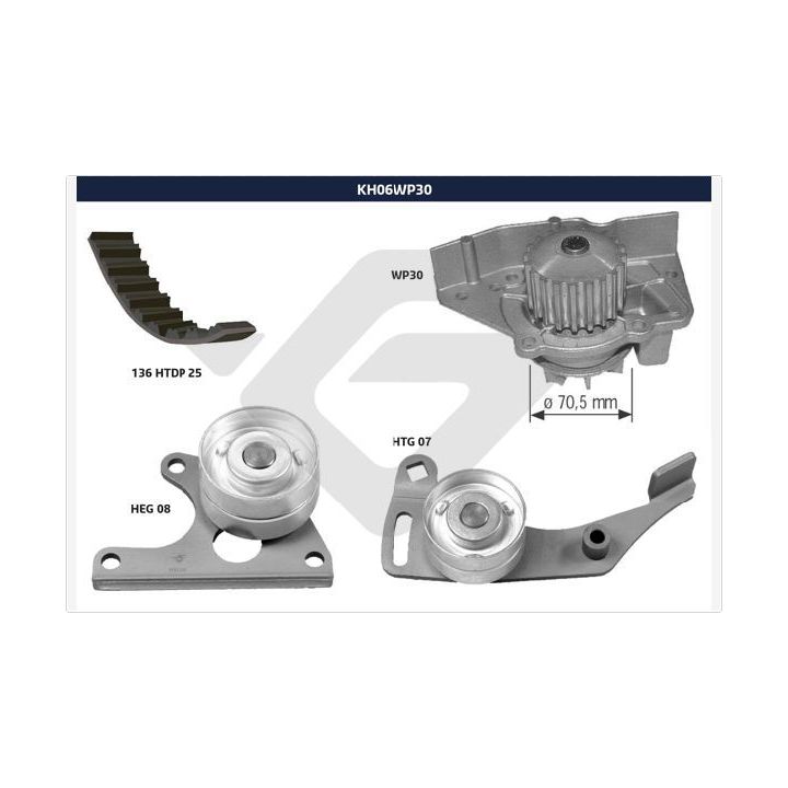 Vandens siurblio ir paskirstymo diržo komplektas HUTCHINSON KH 06WP30