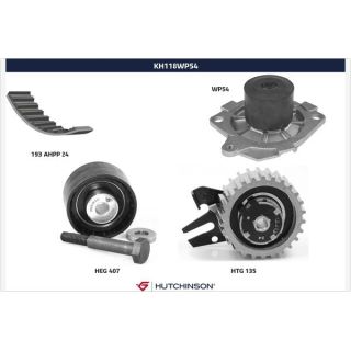 Vandens siurblio ir paskirstymo diržo komplektas HUTCHINSON KH 118WP54