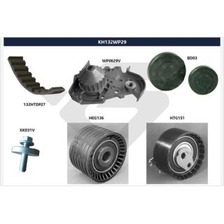 Vandens siurblio ir paskirstymo diržo komplektas HUTCHINSON KH 132WP29