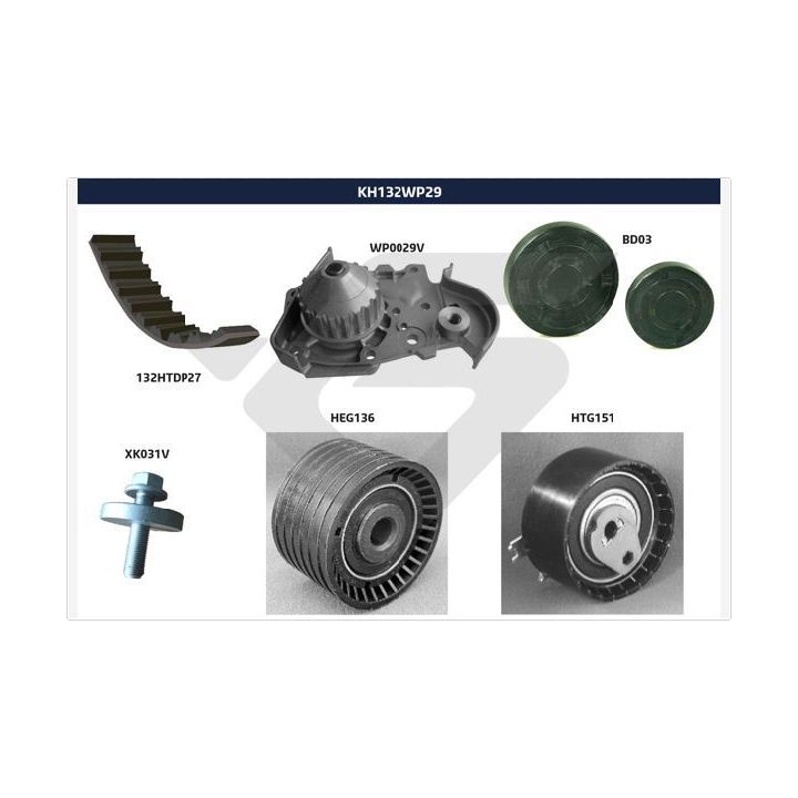 Vandens siurblio ir paskirstymo diržo komplektas HUTCHINSON KH 132WP29