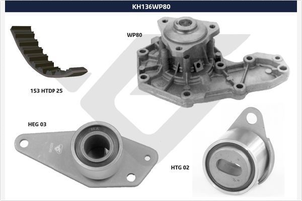 Vandens siurblio ir paskirstymo diržo komplektas HUTCHINSON KH 136WP80