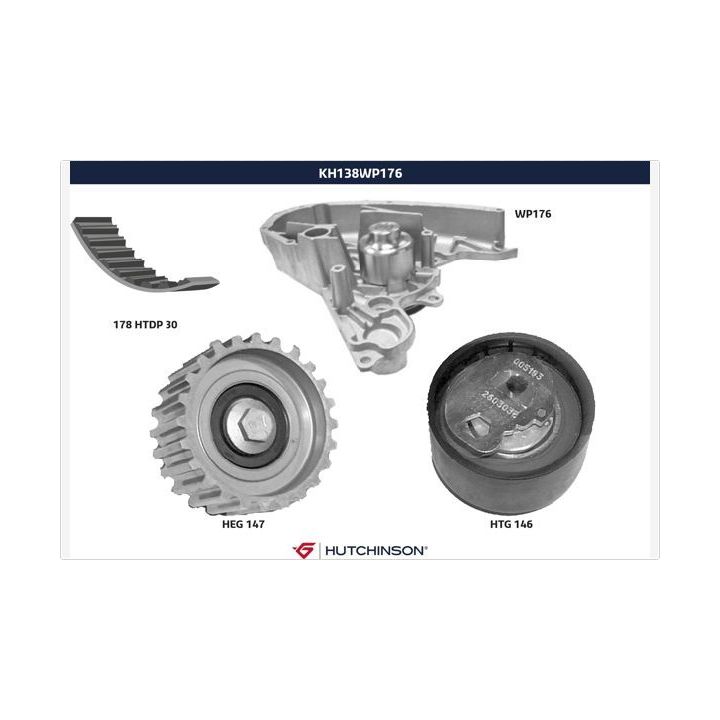 Vandens siurblio ir paskirstymo diržo komplektas HUTCHINSON KH 138WP176