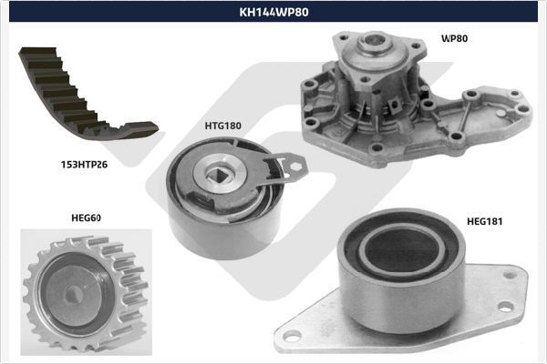 Vandens siurblio ir paskirstymo diržo komplektas HUTCHINSON KH 144WP80