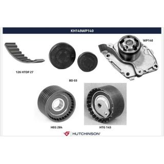 Vandens siurblio ir paskirstymo diržo komplektas HUTCHINSON KH 149WP140