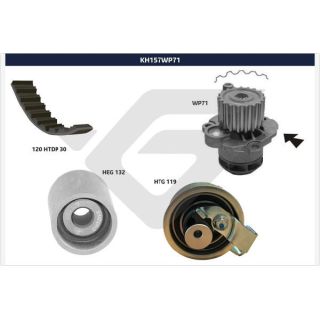 Vandens siurblio ir paskirstymo diržo komplektas HUTCHINSON KH 157WP71