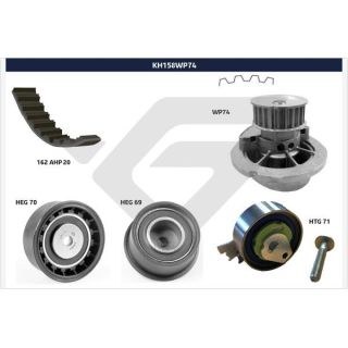 Vandens siurblio ir paskirstymo diržo komplektas HUTCHINSON KH 158WP74