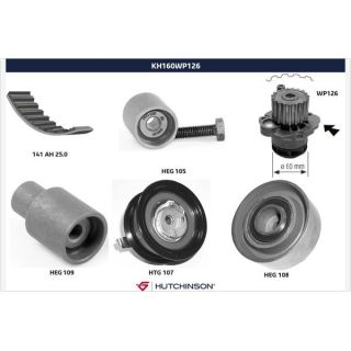 Vandens siurblio ir paskirstymo diržo komplektas HUTCHINSON KH 160WP126