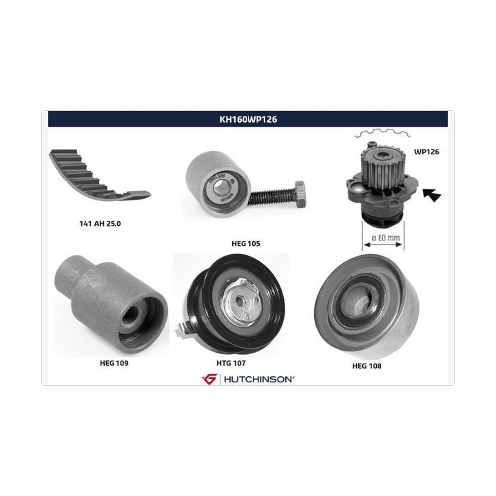 Vandens siurblio ir paskirstymo diržo komplektas HUTCHINSON KH 160WP126