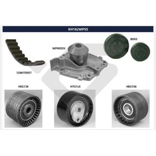 Vandens siurblio ir paskirstymo diržo komplektas HUTCHINSON KH 162WP55