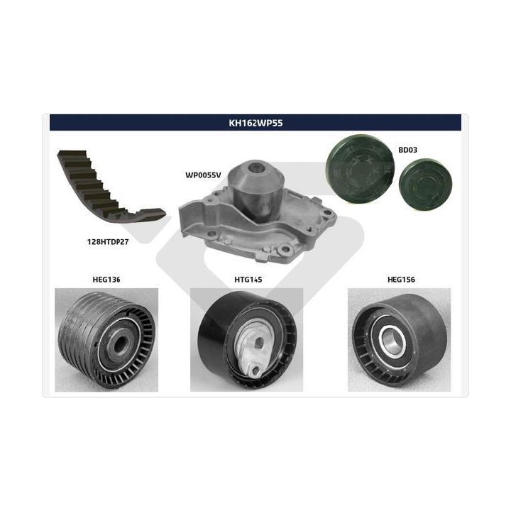 Vandens siurblio ir paskirstymo diržo komplektas HUTCHINSON KH 162WP55