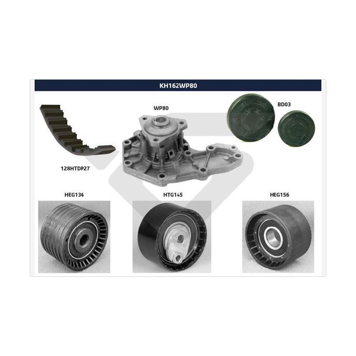 Vandens siurblio ir paskirstymo diržo komplektas HUTCHINSON KH 162WP80