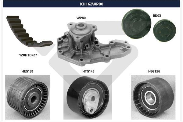 Vandens siurblio ir paskirstymo diržo komplektas HUTCHINSON KH 162WP80