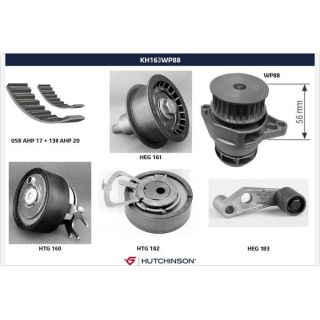 Vandens siurblio ir paskirstymo diržo komplektas HUTCHINSON KH 163WP88