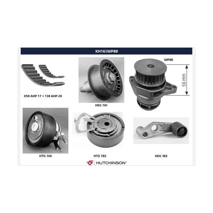 Vandens siurblio ir paskirstymo diržo komplektas HUTCHINSON KH 163WP88