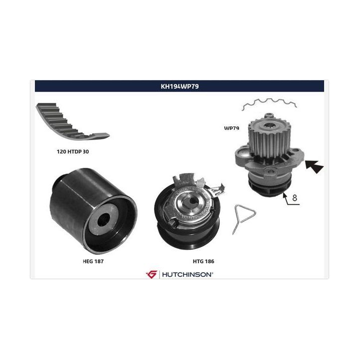 Vandens siurblio ir paskirstymo diržo komplektas HUTCHINSON KH 194WP79