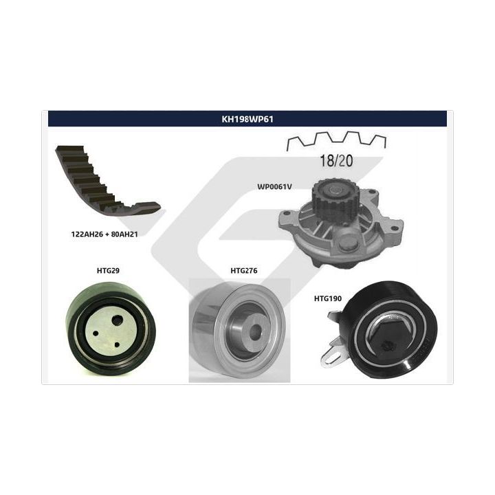 Vandens siurblio ir paskirstymo diržo komplektas HUTCHINSON KH 198WP61