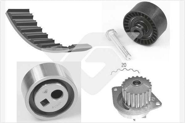 Vandens siurblio ir paskirstymo diržo komplektas HUTCHINSON KH 23WP17