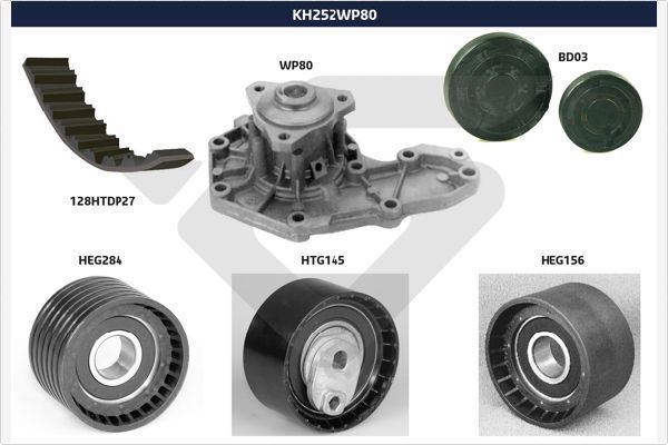 Vandens siurblio ir paskirstymo diržo komplektas HUTCHINSON KH 252WP80
