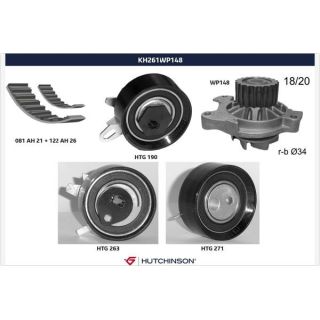 Vandens siurblio ir paskirstymo diržo komplektas HUTCHINSON KH 261WP148
