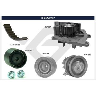 Vandens siurblio ir paskirstymo diržo komplektas HUTCHINSON KH 267WP187