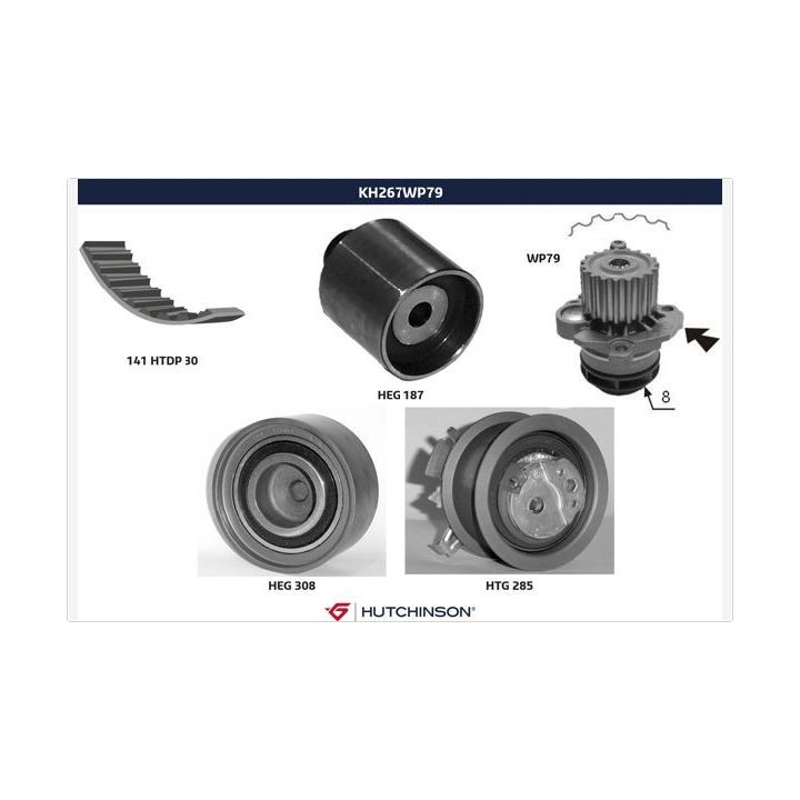 Vandens siurblio ir paskirstymo diržo komplektas HUTCHINSON KH 267WP79