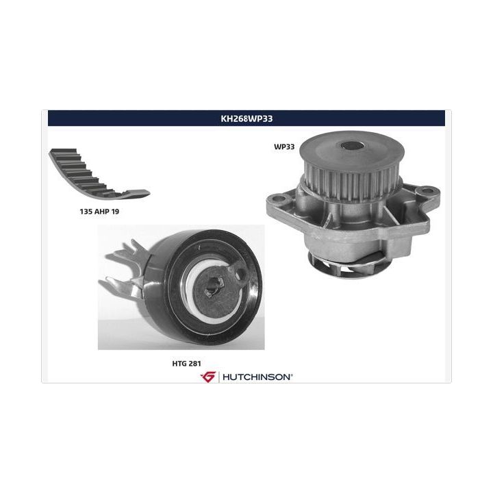 Vandens siurblio ir paskirstymo diržo komplektas HUTCHINSON KH 268WP33