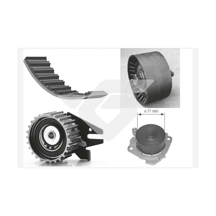 Vandens siurblio ir paskirstymo diržo komplektas HUTCHINSON KH 277WP25