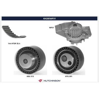 Vandens siurblio ir paskirstymo diržo komplektas HUTCHINSON KH 285WP31