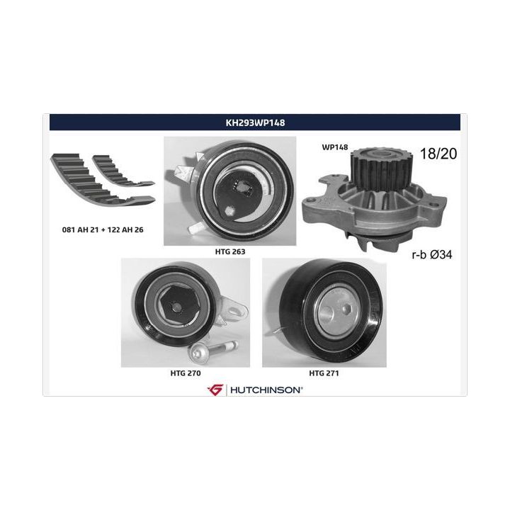 Vandens siurblio ir paskirstymo diržo komplektas HUTCHINSON KH 293WP148