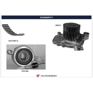 Vandens siurblio ir paskirstymo diržo komplektas HUTCHINSON KH 309WP211